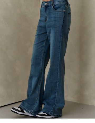 完美修身直筒牛仔寬褲(拔洗藍)-女