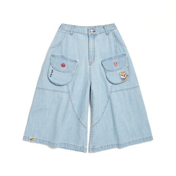 江戶勝 日系 女裝 勝太郎立體口袋丹寧七分褲(重漂藍) #褲子#丹寧