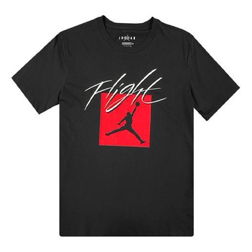 Air Jordan Flight Exercise Sportswear Logo Printed Crew Neck Short Sleeved Black