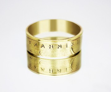 希臘硬幣戒指 2 德拉克馬 1976 年男士硬幣戒指 女士硬幣戒指