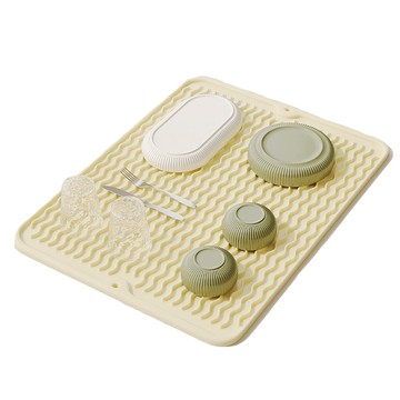 iSFun 餐廚配件 廚房桌面控水瀝乾隔熱矽膠墊  40 x 30cm  1個  波浪米
