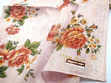 Philippe Venet 復古女士手帕 19 x 19 英寸牡丹生日禮物