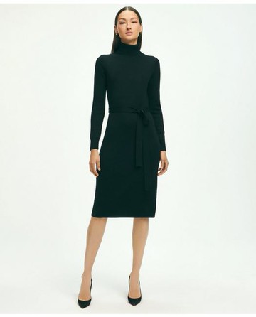 Brooks Brothers Women's Merino Wool Belted Sweater Dress | Black | Size Large