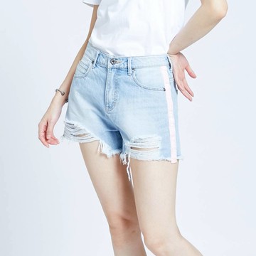 女裝 側織帶刷破牛仔短褲 漂淺藍(瞬乾極綿) (927001) 【5th STREET】 治裝激推 美的三次方