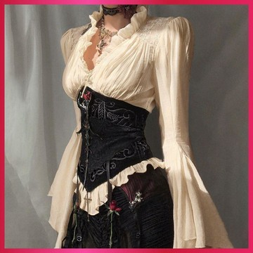 『ATC』萬聖節服裝女服裝歐美中世紀長袖V領上衣女修身顯瘦喇叭袖T恤
