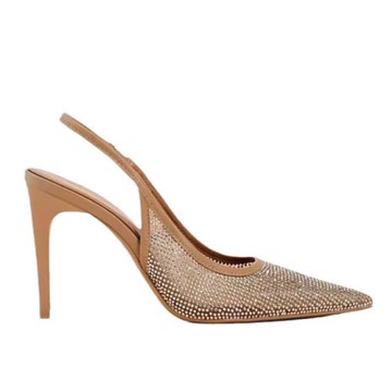 Taroko 晚宴水鑽尖頭後空套腳涼跟鞋(棕色)