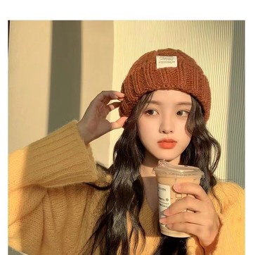 FB3923 韓版冬季復古貼標麻花針織帽 (一組2頂)