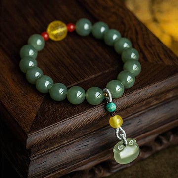 當天出貨 送女生 送長輩 保平安 禮物 手環 手串 佛珠 玉手鍊 和田青玉手鍊 串珠手鍊 民族風飾品 如意鎖 073 D