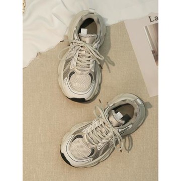 灰色老爹鞋女輕便春厚底真皮2025新款顯腳小休閑鞋復古甜酷運動鞋