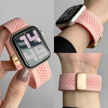 新款 男女生 透氣針織  尼龍編織磁吸 錶帶 適用 Apple Watch 11 10 9 8 SE 42mm 46mm