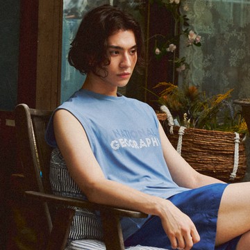 男裝 無袖 防曬衣 - 藍灰色