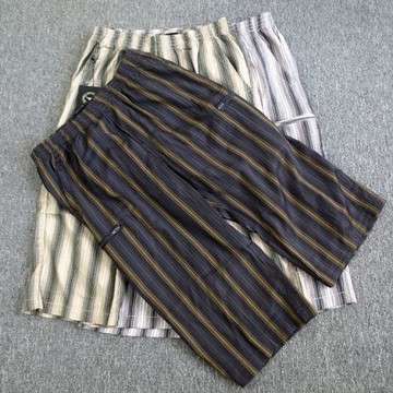 歐美單男士夏季大碼休閑寬松緊腰多口袋馬褲拼色條紋七分褲工裝褲