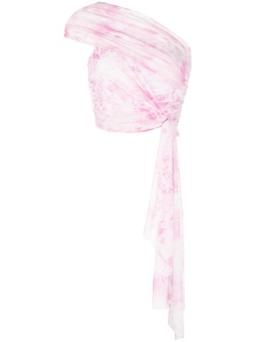 MSGM - graphic-print one-shoulder cropped top - women - Spandex/Elastane/Polyamide/Polyamide/Spandex/Elastane - 38 - Pink