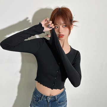 捲邊排釦彈力棉上衣-黑【KT224755】