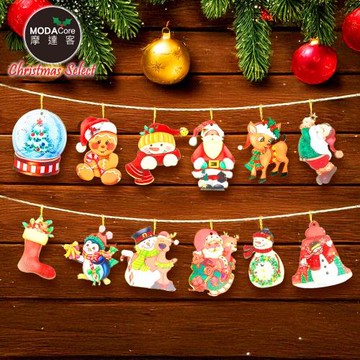 摩達客-童話故事聖誕木質彩繪吊飾-12款圖案36件組-交換禮物耶誕派對佈置