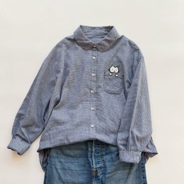 寬鬆刺繡格紋襯衫117001