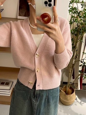 親膚柔軟顯瘦不臃腫★質感水貂絨針織外套