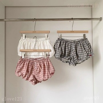 🌷臺灣出貨🌷Glove 複古格紋減齡鬆緊腰花苞褲女夏季2026年新款韓係甜美時尚闊腿短褲褲裙 花苞褲 短裙 褲子女