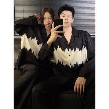 情侶睡衣女夏季薄款冰絲2024新款長袖高級感男士春秋款家居服套裝