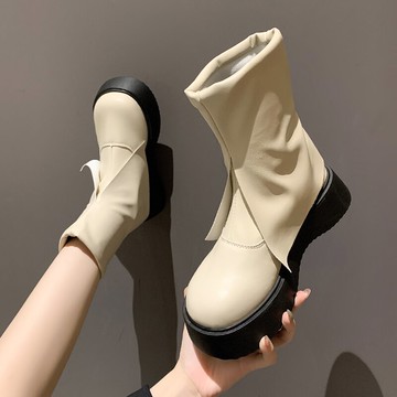 褲管靴短筒靴女2021年新款網紅超火機車松糕厚底防滑潮切爾西靴秋