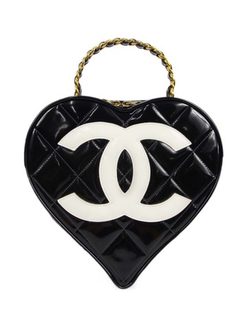 CHANEL Pre-Owned - 1995 CC-stitch heart vanity bag - women - Patent Leather - One Size - Black