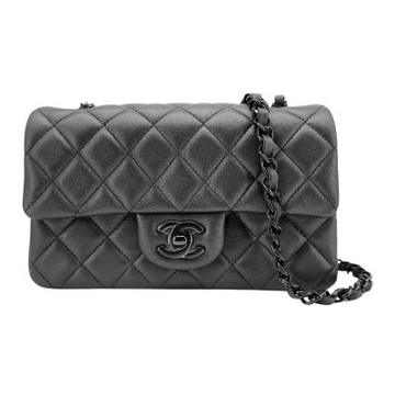 Chanel 香奈兒 展示品 So Black 黑雙C菱格粒紋羊皮斜背包-20cm(A69900-黑)
