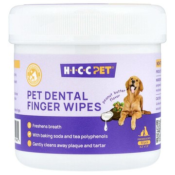 HICC Pet, 寵物牙齒手指溼巾，貓狗專用，花生醬香，50 張