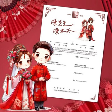 中式古典證書夾書約套組。含結婚書約。可印資料。可戶政使用