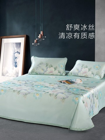 水星家紡冰絲席床單式涼席三件套1.8米床席子雙人1.5m單人可水洗