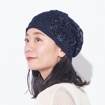 Flare 網眼蕾絲花朵裝飾毛帽