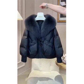 黑色大毛領拉鏈棉服外套女冬季加厚設計感氣質寬松遮肉面包服上衣