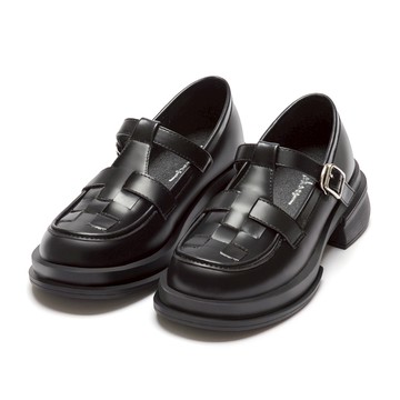 D+AF 日系女孩．格子編織T字低跟瑪莉珍鞋