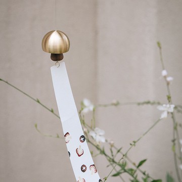 風鈴|蘑菇-黃銅鈴鐺 胡桃木中擺 插畫短冊