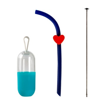 Caldo 卡朵生活 無感攜帶愛心矽膠吸管 附刷 藏青色  1個裝  1個