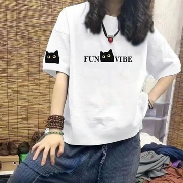 台灣现貨100%純棉 短袖T恤女 短袖上衣 純棉短袖上衣 寬鬆上衣 夏季上衣 洋氣上衣 圓領上衣 卡通印花 T恤女 短袖