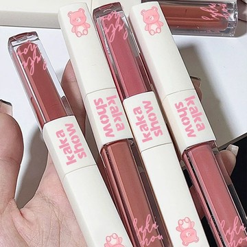 小紅書爆款💕鏡面+啞光小熊軟糖雙頭唇釉 啞光 霧面 絲絨 不易掉色 唇蜜 唇泥 女 偽素顏 顯白口紅 唇釉