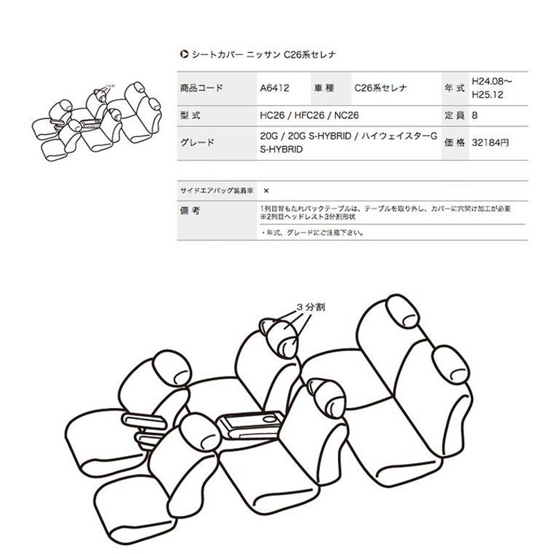 アルティナ】日産 C26系セレナ スタンダードシートカバー【A6412