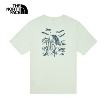 The North Face北面男款綠色純棉舒適透氣山峰天空抽象印花短袖T恤｜8AT31OF