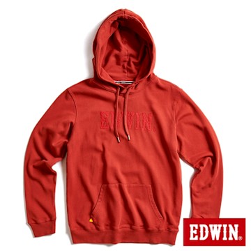 EDWIN 男裝 斜紋繡花LOGO厚長袖帽T-深桔色