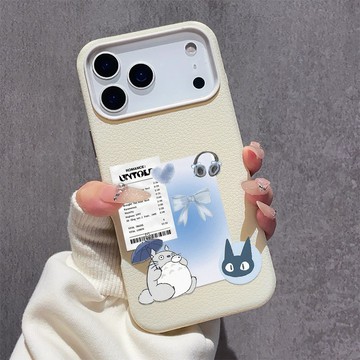 大孔皮紋防摔軟殼 貼紙龍貓 適用 iPhone17Air 16promax 15plus 14 13 12 蘋果手機殼