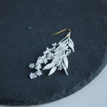 【單耳款】Tatting Lace x 珠飾 植物系耳環 白色 L 尺寸
