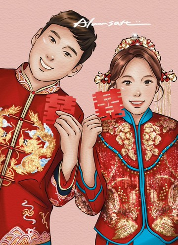 【阿路似顏繪】韓系婚紗龍鳳掛 電子檔 下單前請先與設計師討論喔