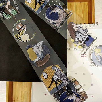 女孩 PET膠帶#14 / 5公分 帶離型紙+白墨 亮面透明