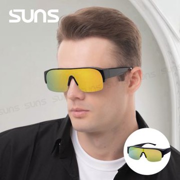 【SUNS】休閒偏光運動眼鏡 橘水銀大框套鏡 抗藍光+抗UV400/防眩光/可單戴/眼鏡族首選