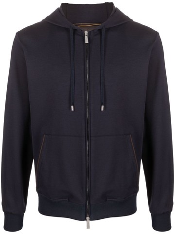 Moorer - drawstring zip-up hoodie - men - Elastane/Polyamide/Viscose - 48 - Blue