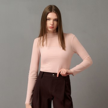 SO NICE 百搭真兩件式堆堆領條紋透視感六角網紗上衣