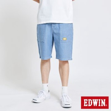 EDWIN 男裝 PLUS+直條EJ工作短褲-石洗藍