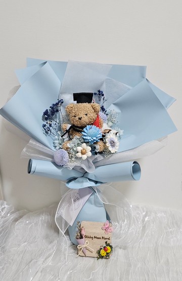皎月有花 客製小熊畢業花束
