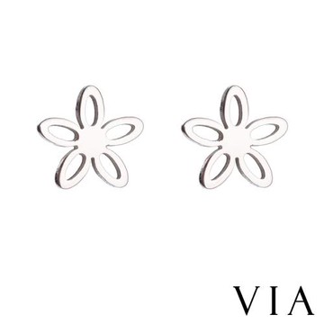 【VIA】植物系列 縷空五瓣花朵造型白鋼耳釘 造型耳釘 鋼色