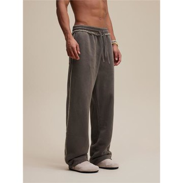 美式復古400G重磅加絨水洗散邊休閑長褲寬松垂墜感運動直筒衛褲男